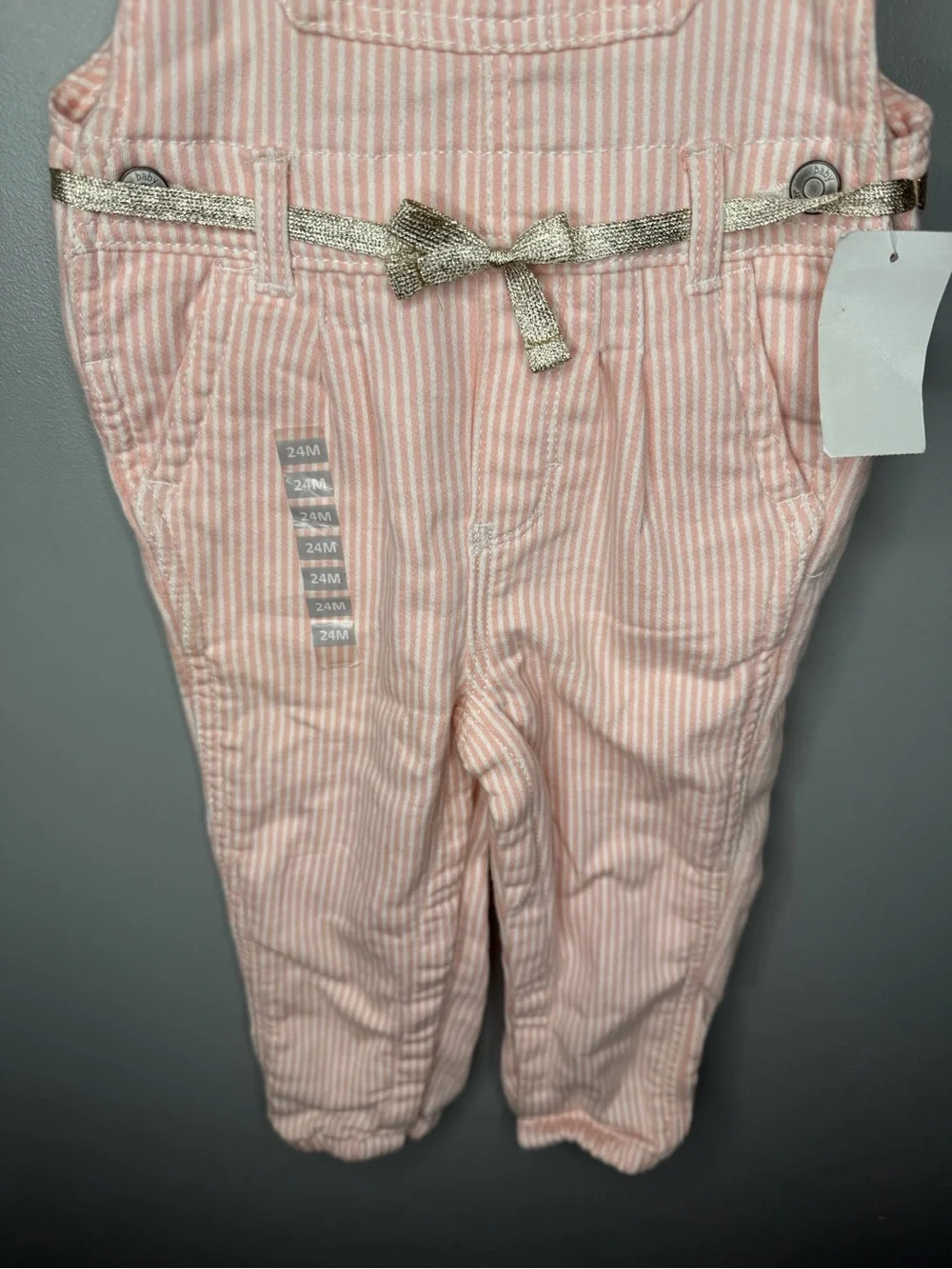 NWT Oshkosh Baby B’gosh Knit Denim Hickory Stripe Overalls - Pink